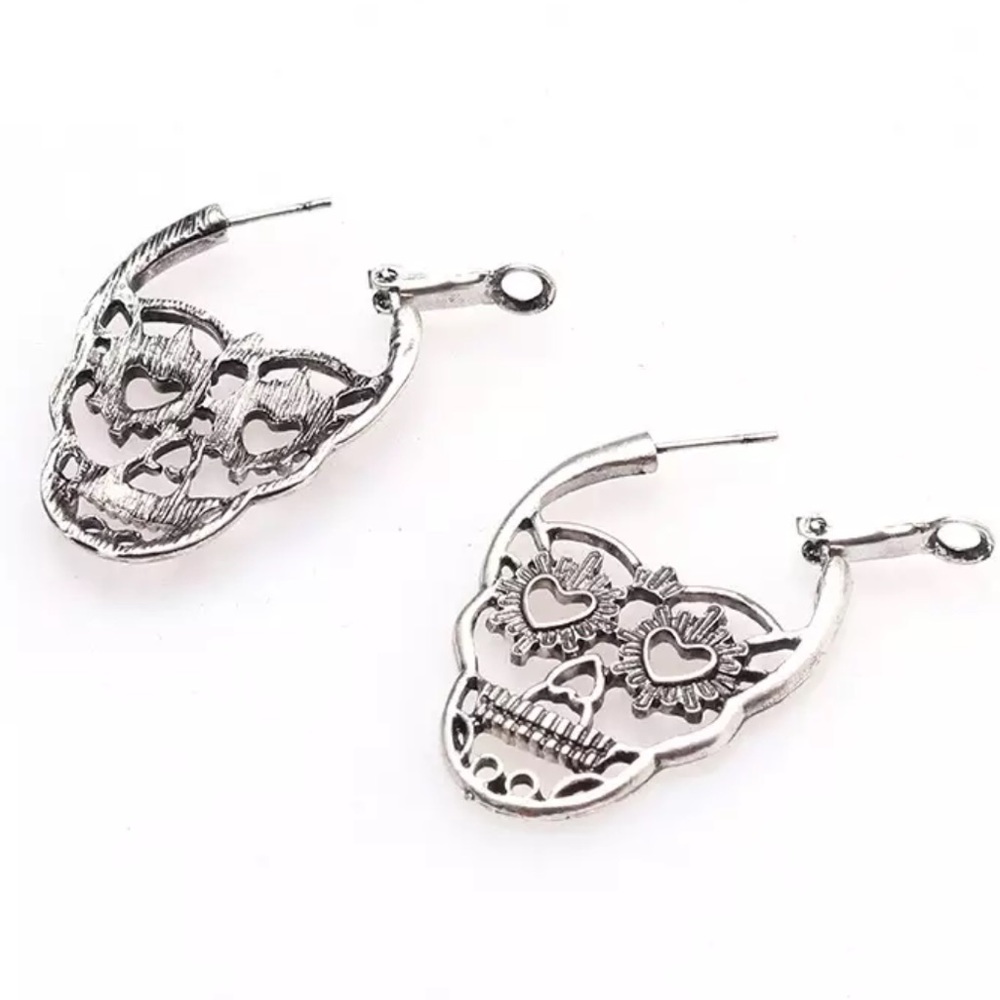 Silver Punk Rock Skull Earrings - Picture 5 of 8